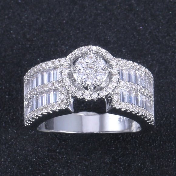 NEW Silver Baguette Round Diamond Ring 11 - Picture 5 of 7